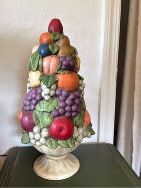 Vintage FRUIT TOPIARY Ceramic 15.75” Table Pedestal Centerpiece Handmade 1970’s